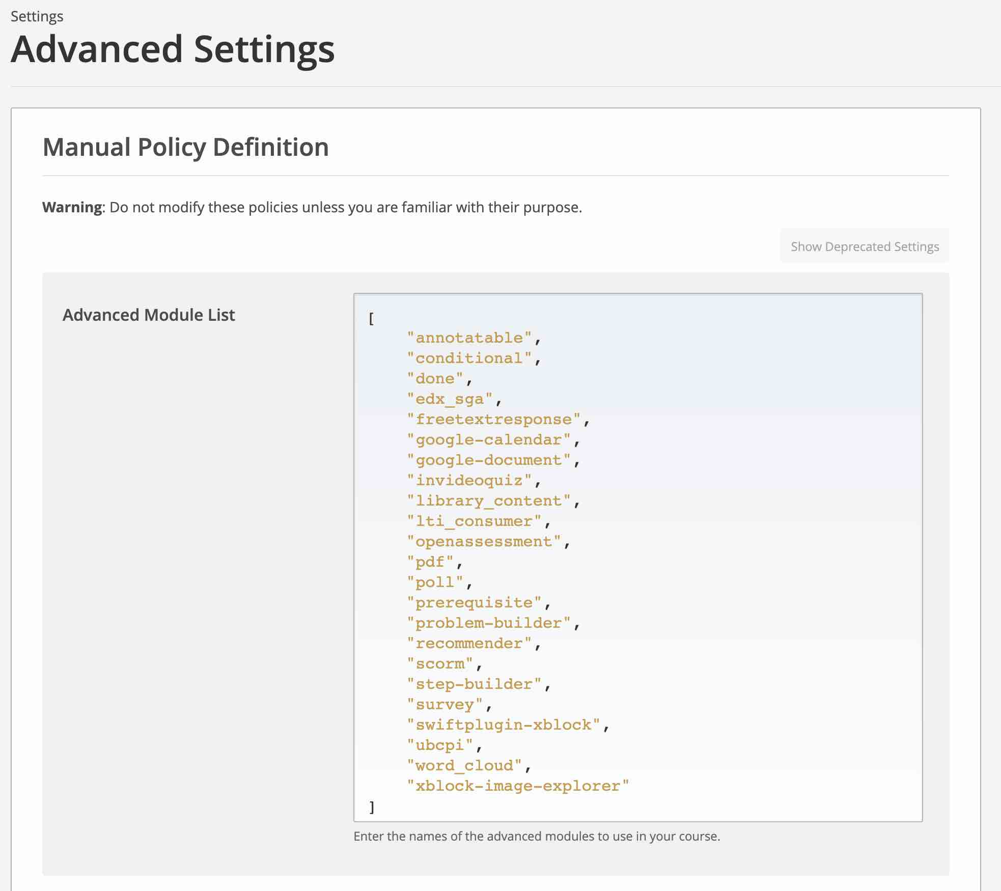 advanced settings add advanced module in studio